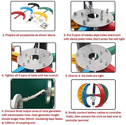6000W 5 Blades Lantern Wind Turbines Generator AC 12V 24V Motor Kit Vertical Axi for Home Hybrids Streetlight Electromagnetic,24v