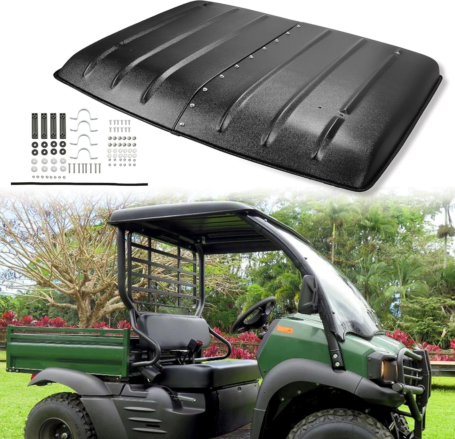HECASA Hard Roof Top Compatible with 2005-2024 Kawasaki Mule 600 610 SX 4X4 Top Roof Replace for KAF600-005B Black UTV Accessories