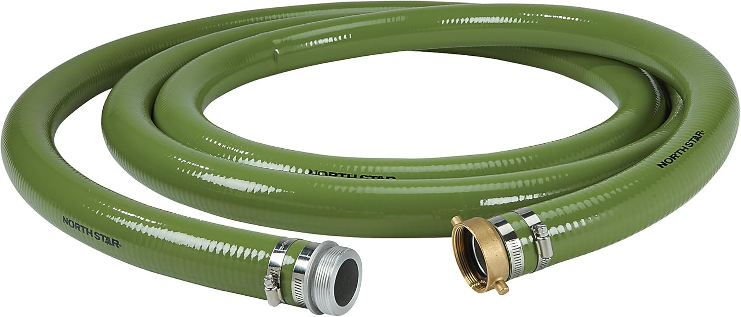 NorthStar Water Pump Suction Hose, 2in. x 20ft. Max. PSI 60, PVC, Industrial-Grade Aluminum Couplings