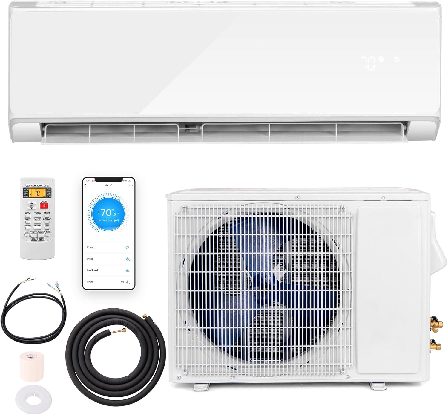 RELAX4LIFE Wifi Enabled Mini Split AC/Heating System, 24000BTU Ductless Air Conditioner & Heater w/Heat Pump, Remote, Cools up to 1500 Sq.Ft, Installation Kit, 21 SEER2 208-230V Inverter Split AC Unit