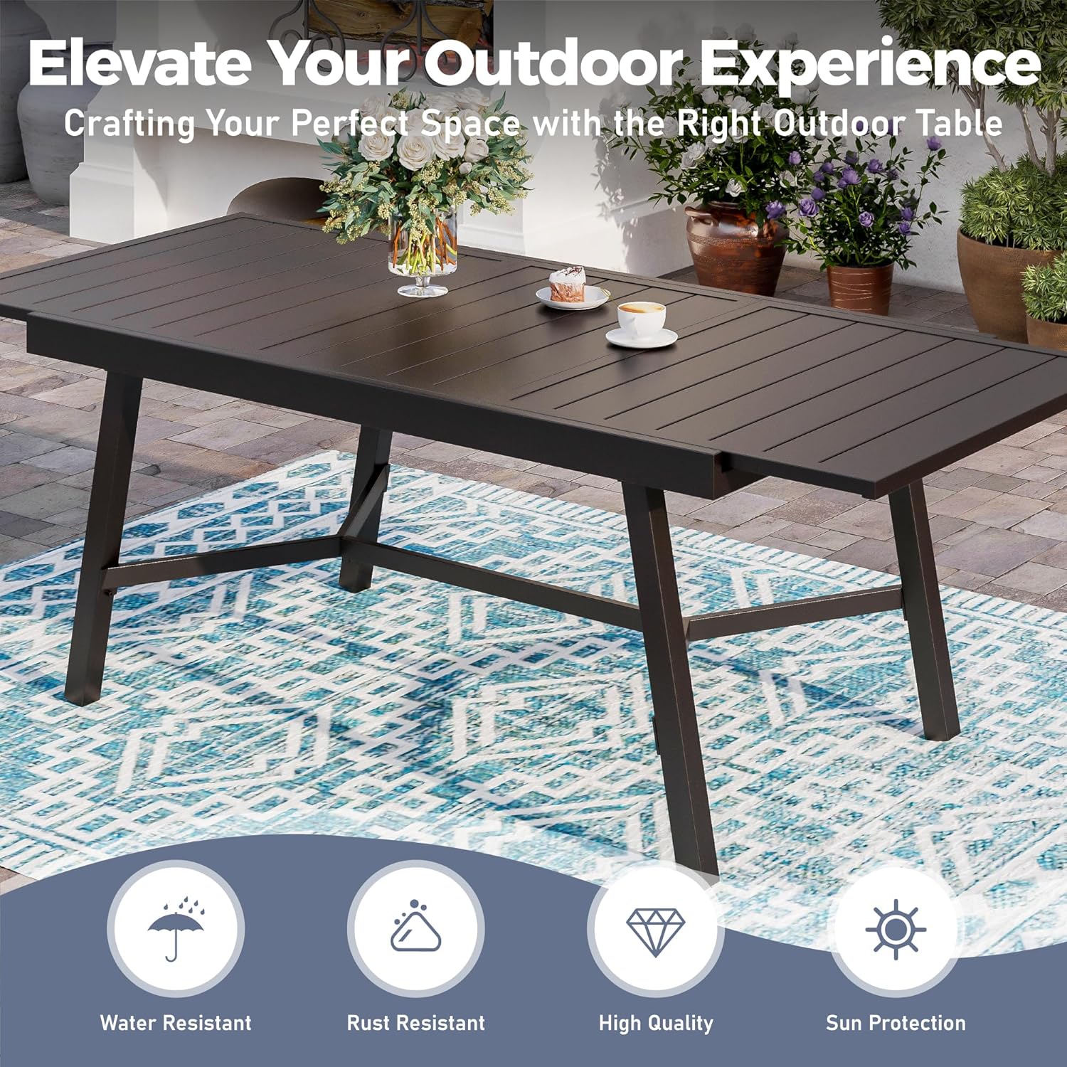 Outdoor Dining Chairs Red Set of 6,61.4x37.4x29.5” Rectangular Dining Table（Extendable）,Patio Dining Set 7 PCS,Patio Dining Set for Outdoor Kitchen Lawn Garden,Bistro,Deck.