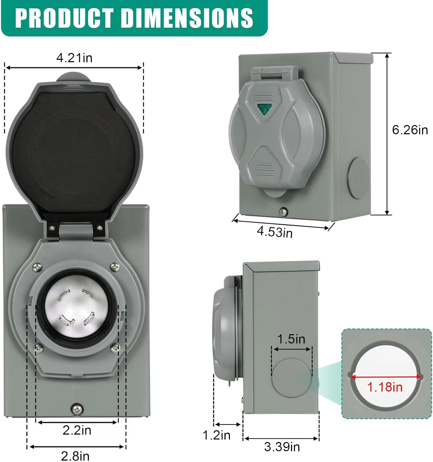 OUTPRIZE Pre-Drilled Generator Inlet Box, NEMA 3R 30 Amp Outdoor Waterproof Power Inlet Box, NEMA L14-30P 4 Prong, 125/250 Volt, 7500 Watts, ETL Listed