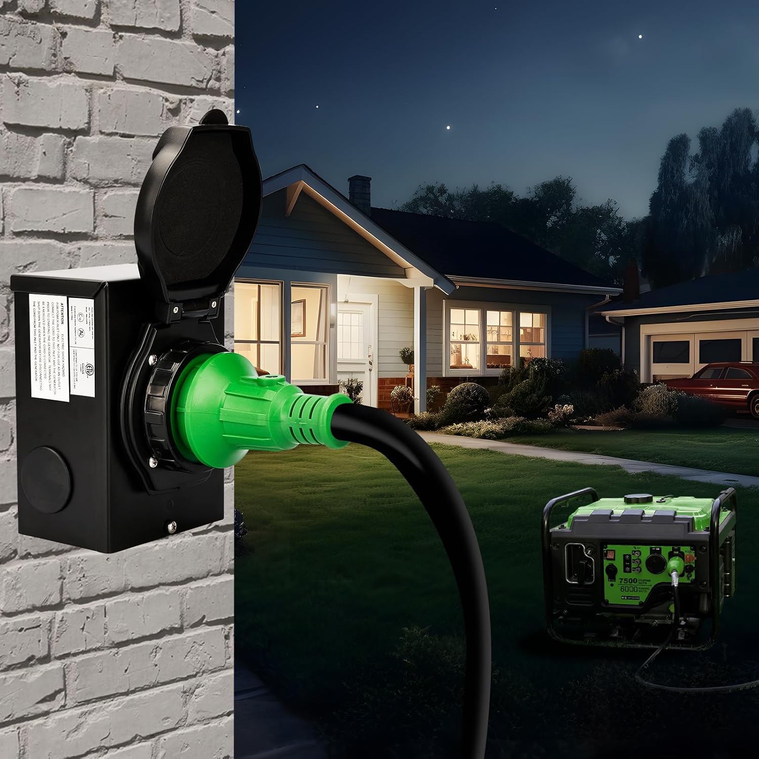 RVGUARD Emergency Power Combo Kit, 40 Foot 30 Amp Generator Cord and Power Inlet Box, NEMA L14-30P to L14-30R Generator Cord with NEMA L14-30P Pre-Drilled Generator Inlet Box, ETL Listed