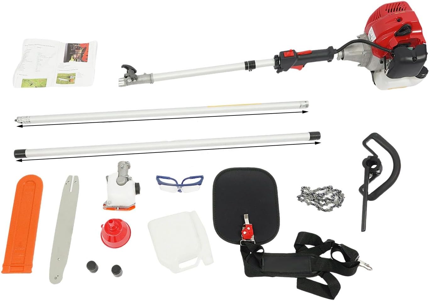 Pole Saw Gas Powered 2-stroke 43cc Gas Pole Saw with 7.87-11.48ft Retractable Long Pole Powerful Gas Pole Saws Multi-Functional Long Pruning Chain Saw for Tree Trimming, 12in Saw Plate