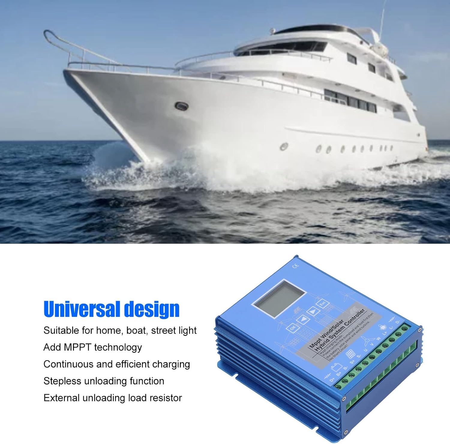 24V 48V MPPT Wind Solar Hybrid Controller, Aluminum Alloy, Universal LCD Energy Controller Wind 1000W Photovoltaic 1000W