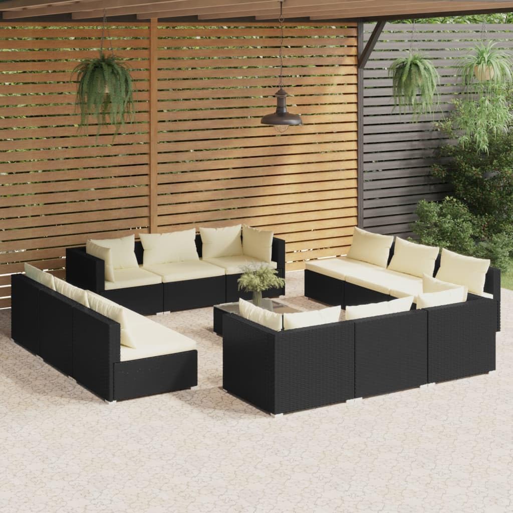 13 Piece Patio Lounge Set with Cushions Poly Rattan Black,Outdoor Patio Lounge Set with WaterResistant Rattan and Thickly Padded Cushions for Outdoor Relaxation Furniture Sets for Patio, Lawn & Garden