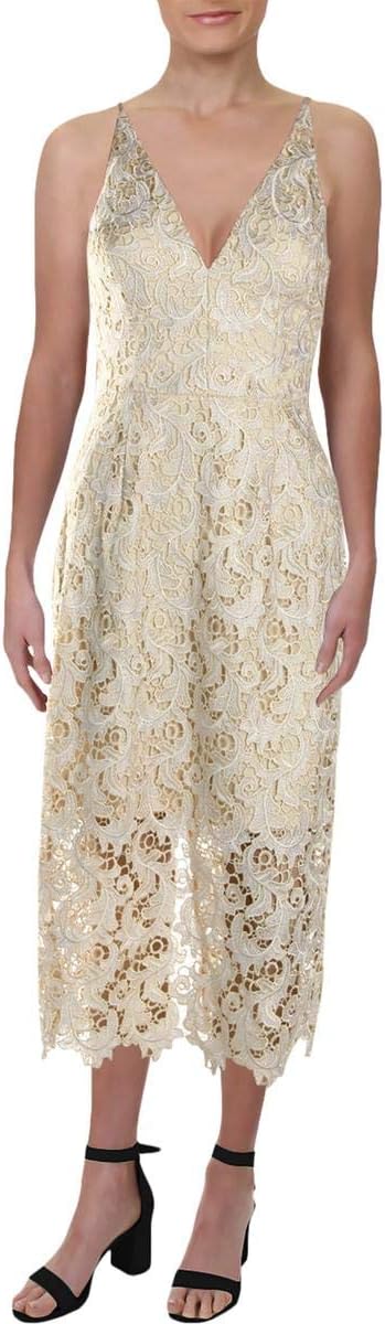 Dress the Population Women's Aurora Plunging Spaghetti Strap Midi Dress