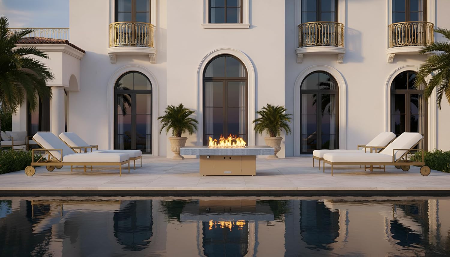 COOKE Santa Barbara Rectangular Fire Pit Table - 40 x 30 - Natural Gas - Brushed Aluminum Top -Beige Powdercoat Base