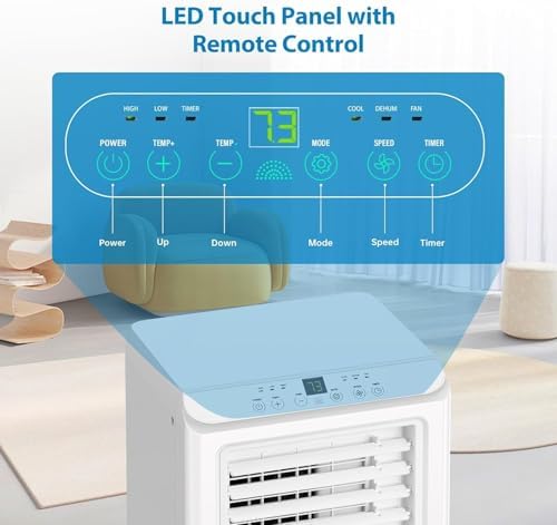Portable Air Conditioners, 8000 BTU Cooling Capacity for Up to 350 Sq. Ft, Multi-Functional AC Unit with Fan, Dehumidifier, Remote Control, Quiet Operation for Home and Office, White