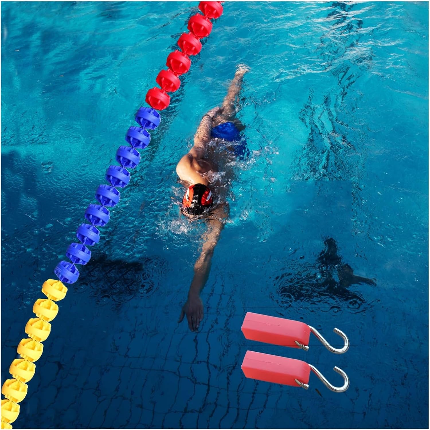 Pool Safety Rope Divider Float Line Kits with 2 Stainless Steel Hook, Swimming Pool Buoy Lines for Practice and Races, Lane Line Pool Equipment, Customizable Lengths