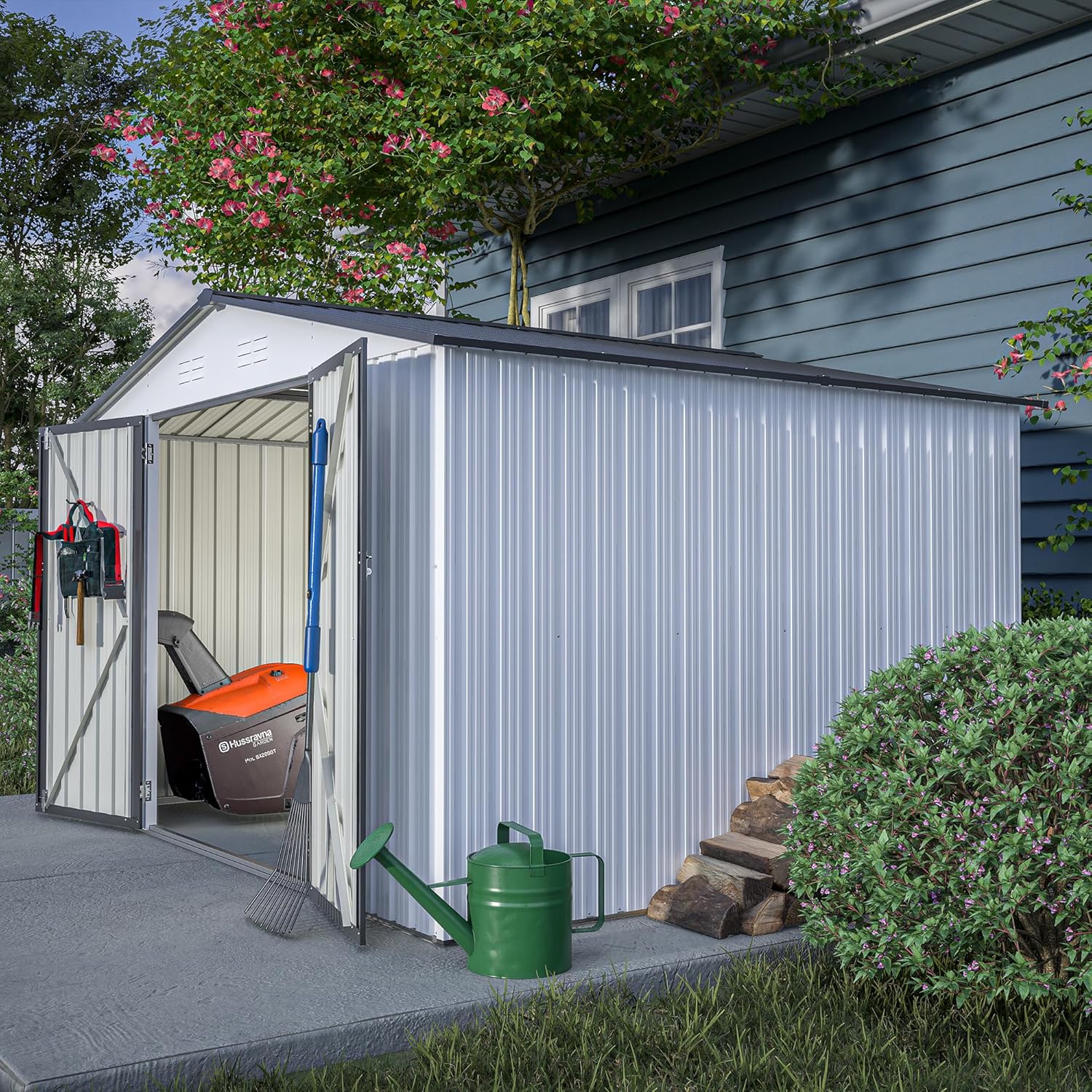10 x 8 FT Outdoor Storage Shed, Metal Shed with Lockable Doors, Water-Resistance & UV-Resistance Metal Sheds & Outdoor Storage House for Patio Garden Lawnmowers,Practical Tool
