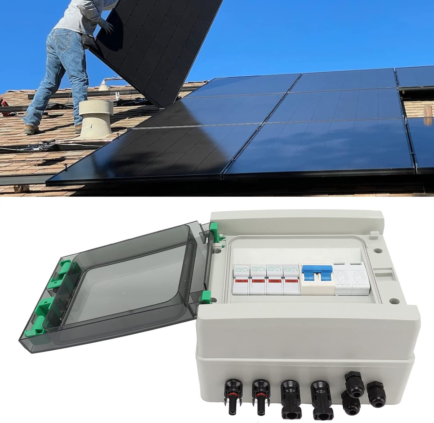 2 String Solar PV Combiner Box DC1000V 2 in 1 Out 15A Circuit Breaker