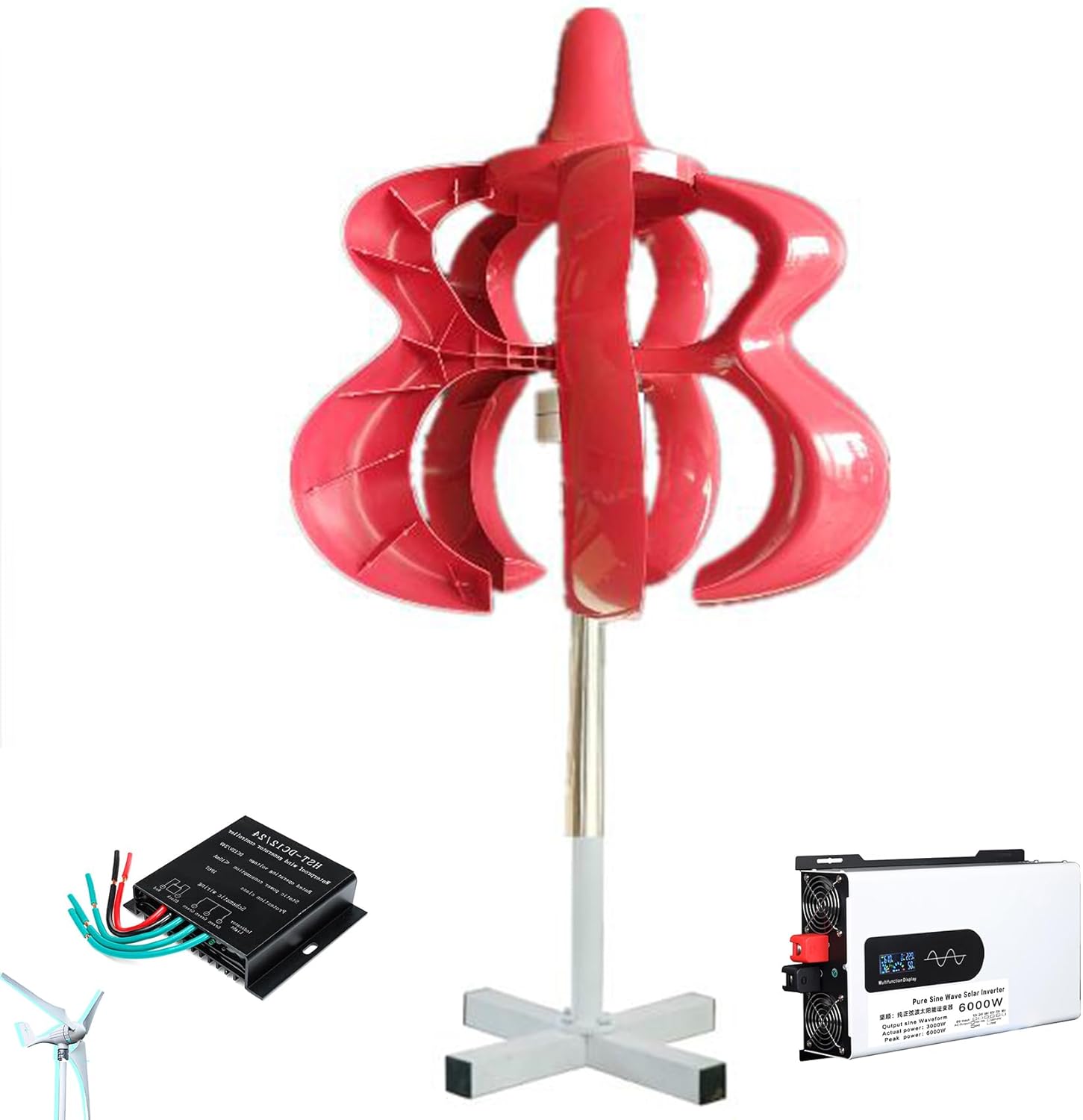 4 Blades Wind Turbines 6000W,Low Noise Generator AC 12V 24V 48V 220V Motor Kit Vertical Axi for Home Hybrids Streetlight