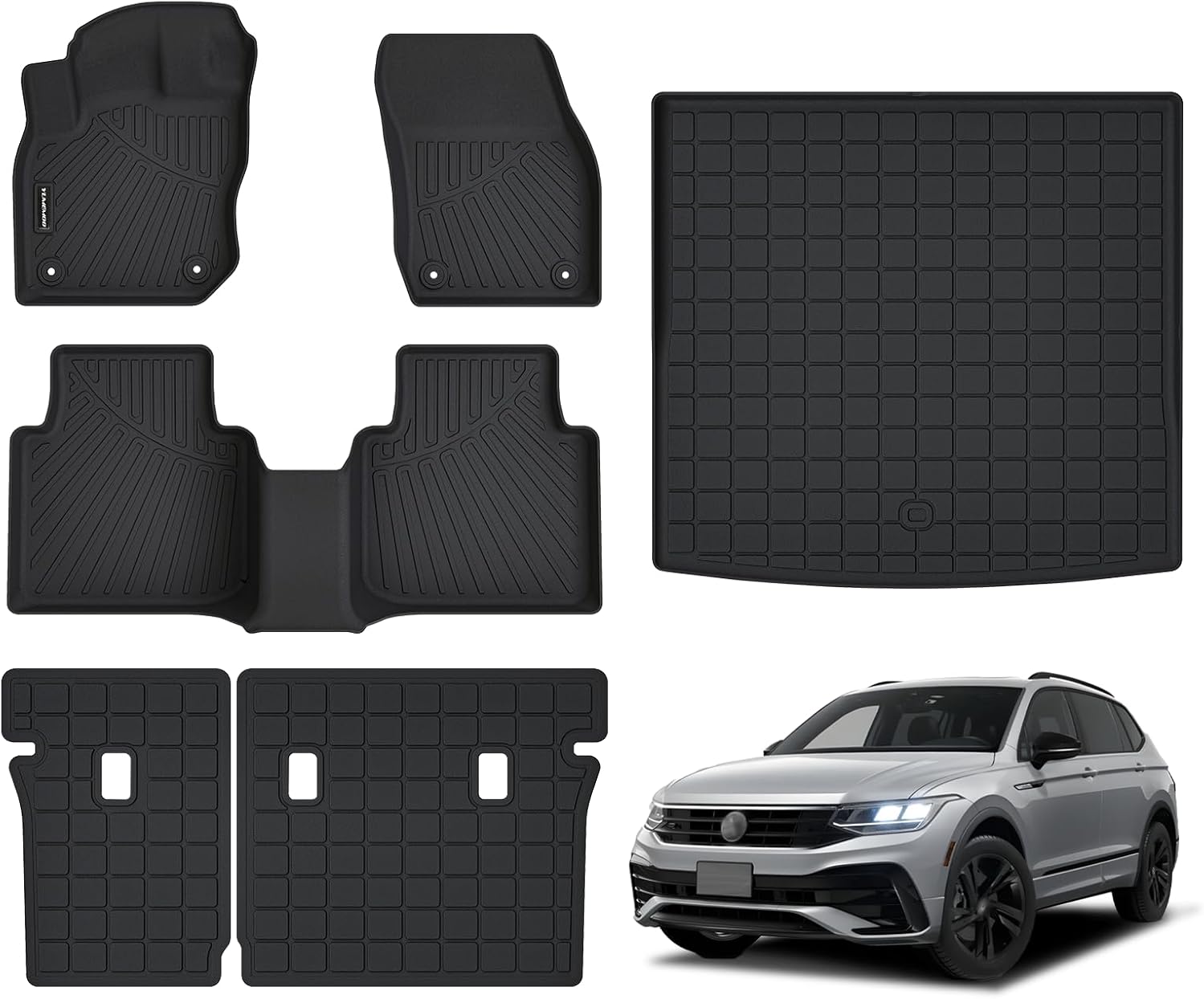 Floor Mats for 2026 2025 Volkswagen Tiguan Upgrade Trunk Mat with Backrest Mat All Weather TPE Floor Liners Fit for 2025 2026 VW Tiguan Anti-Slip Full Set Car Accessories