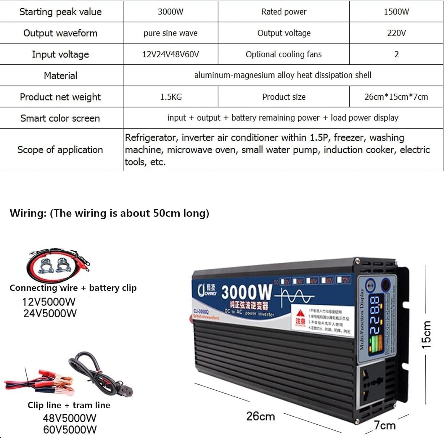 3000W/4000W/5000W Pure Sine Wave Power Inverter DC 12v 24v 48v 60v to AC 110v-220v Car Inverter Adapter Power Converter with Charging Ports and Outlets 4000W-48Vto110V 3000W-48Vto110V