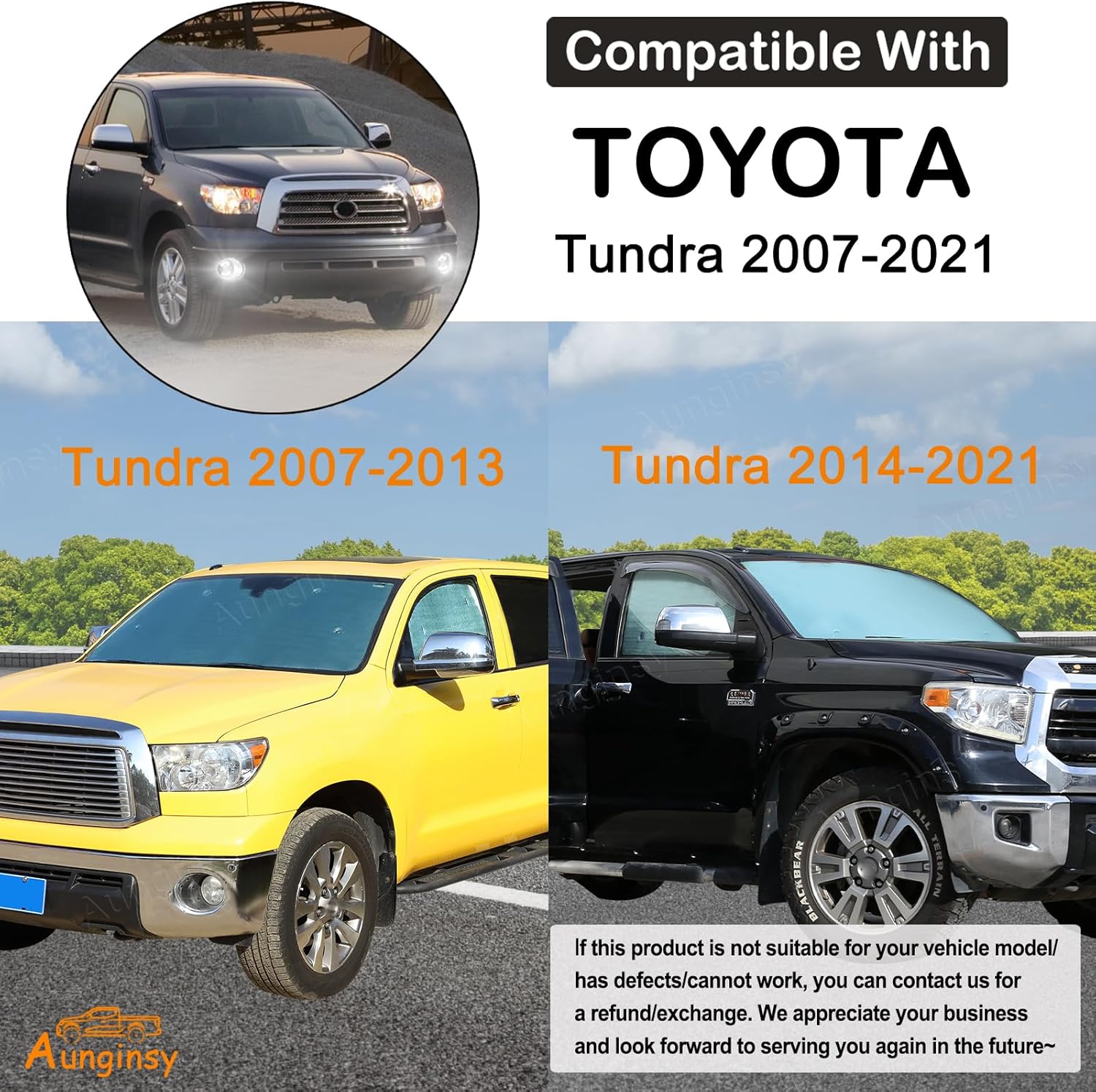 Car Full Windshield Sunshade Compatible with Toyota Tundra 2007-2021 Automotive 6Pcs Windshield Sunshades Foldable Reflective Sun Visor for UV Rays and Sun Heat Full Protect Car Interior Accessories