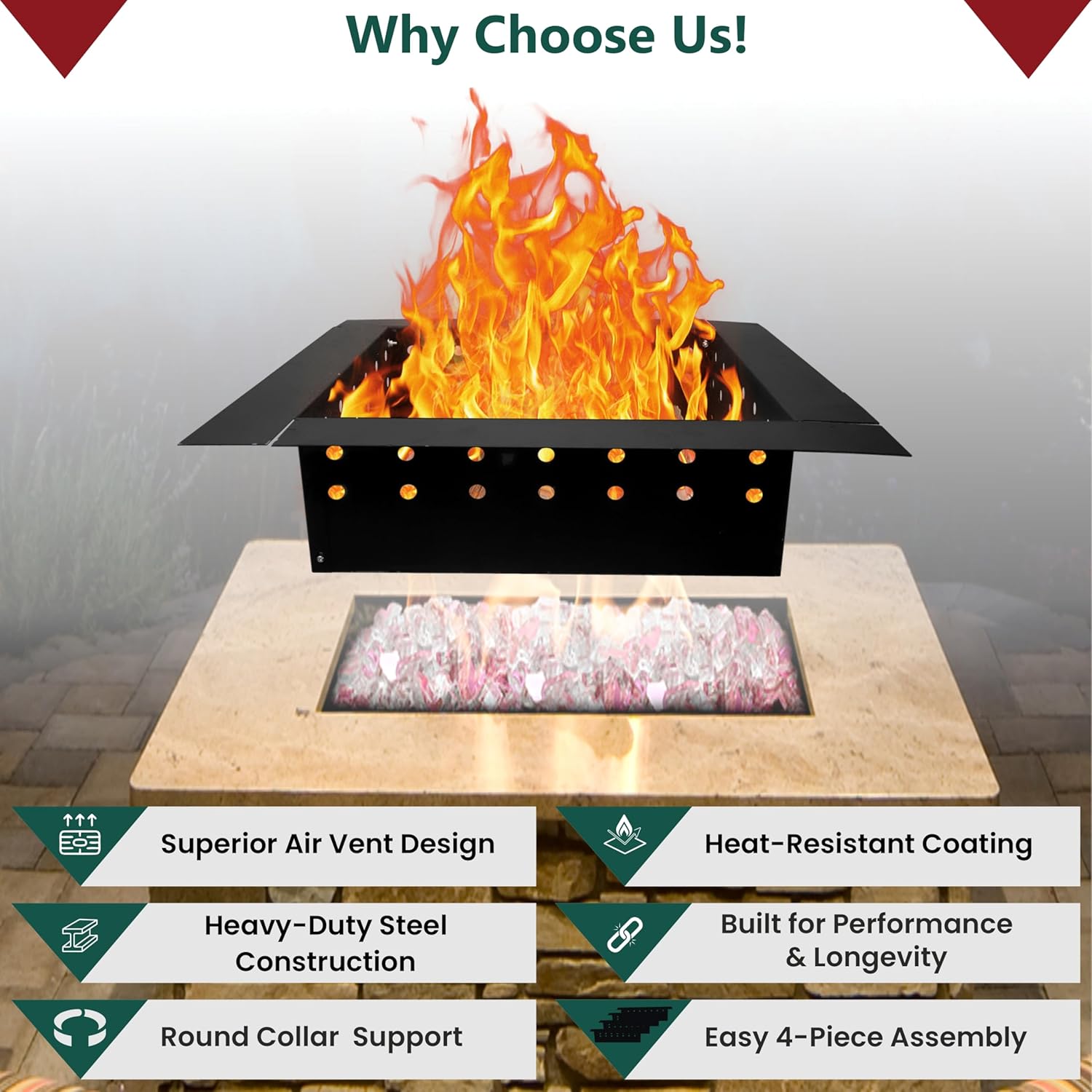 FEBTECH - Square Fire Pit Insert Ring - Carbon Steel 32