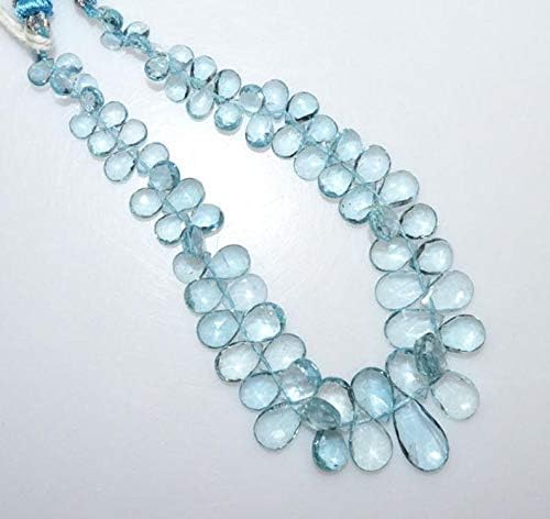 13 inch natural beads strand of 4x5-8x15mm faceted pear aquamarine gemstone briolletes beads for DIY jewelry - necklace, bracelet, earring, ring.