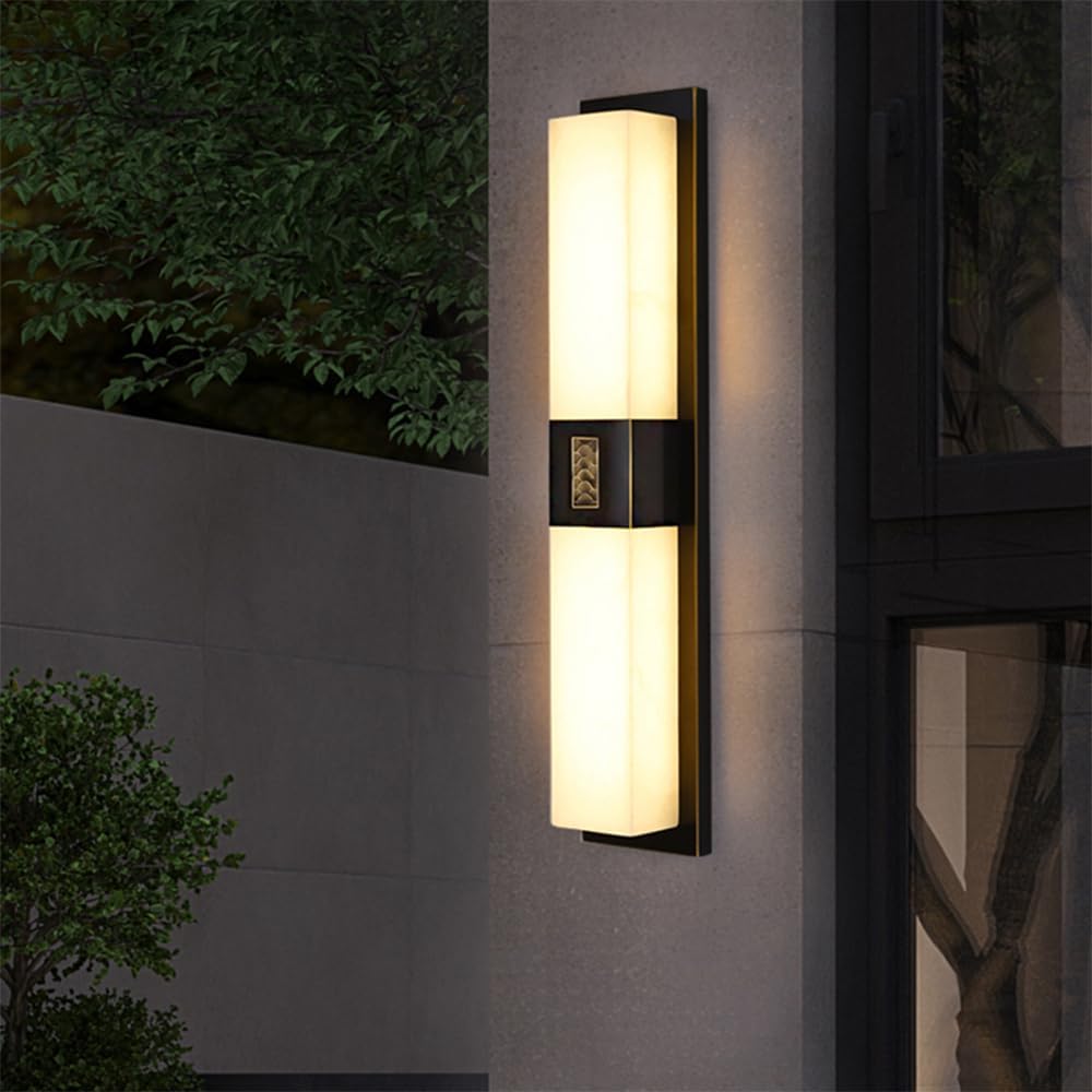 Contemporary LED Outdoor Brass Wall Lamp Electric Simplicity Waterproof Art Balcony Hallway Courtyard Villa Gate Hotel Corridor Marble Wall Lights (H H47CM Electric)
