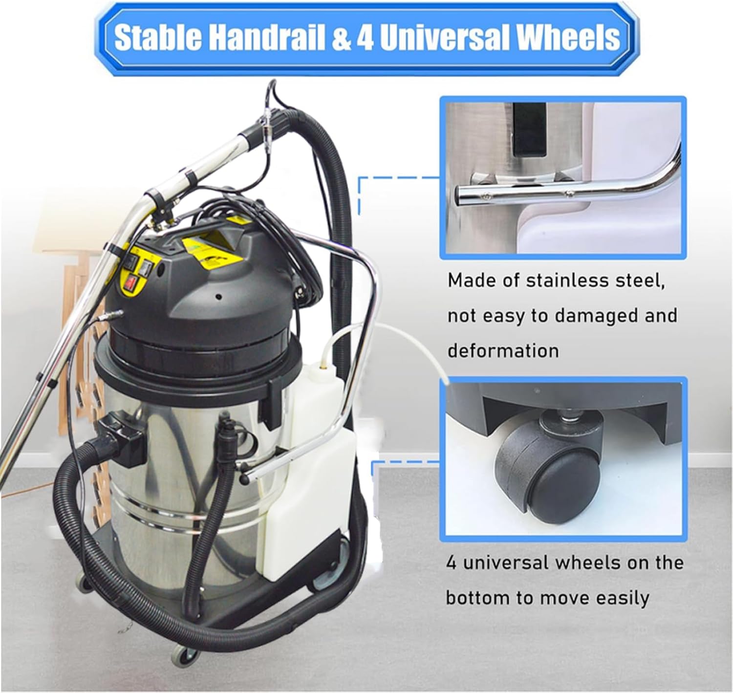 Commercial Carpet Cleaner 80L/21Gal Heavy-Duty 3 in 1 Extractor Machine (Spray,Vacuum,Wash) for Hotel/Office with 23ft Cord & Steel Drum 2000W 110V