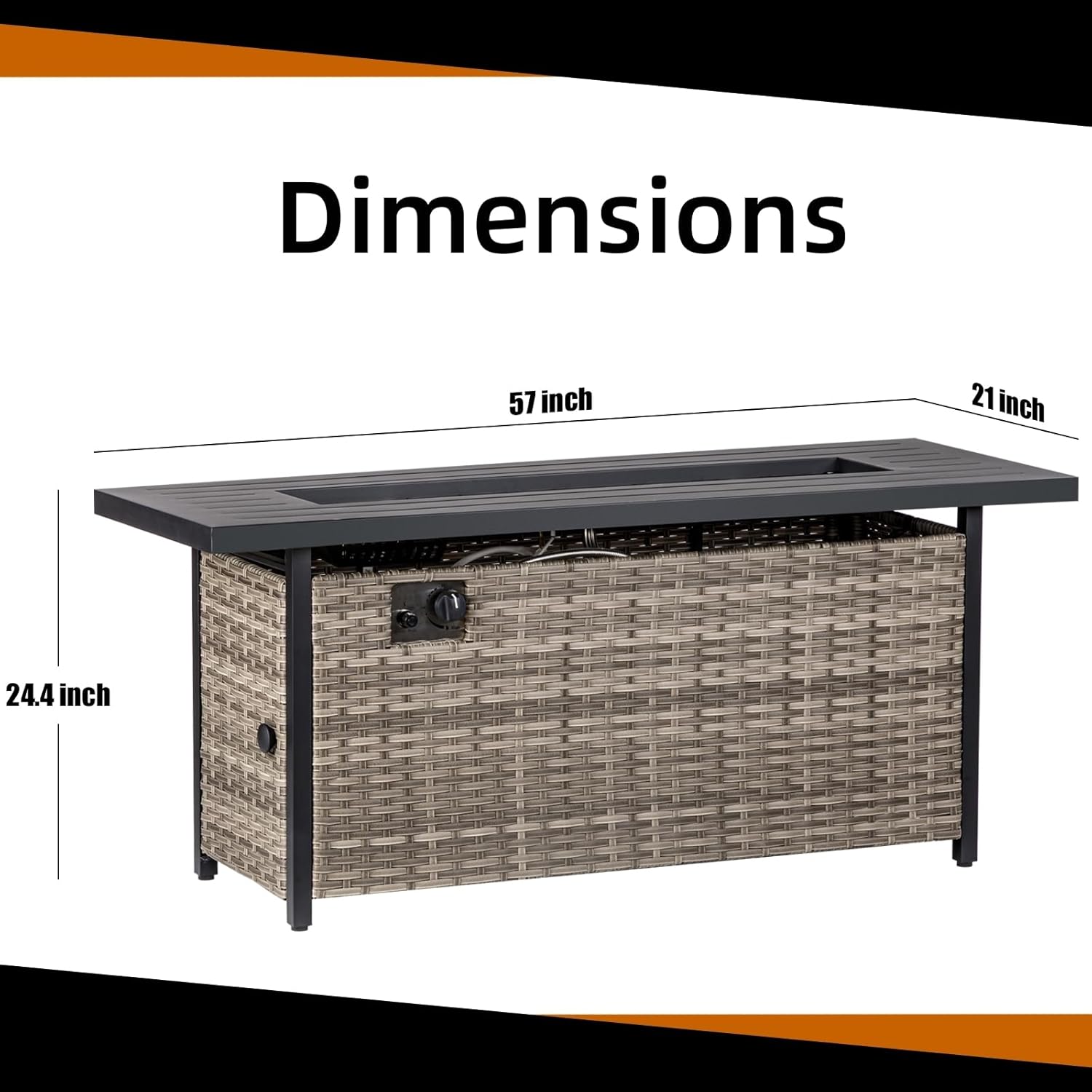 57 inch Propane fire Pit Table with Waterproof Cover & Ratten Side Panel, 50000 BTU Gas Firepit Table with Lid & Lava Rock, Outdoor Fire Pit for Dining or Party, Firepit for Outside, Patio