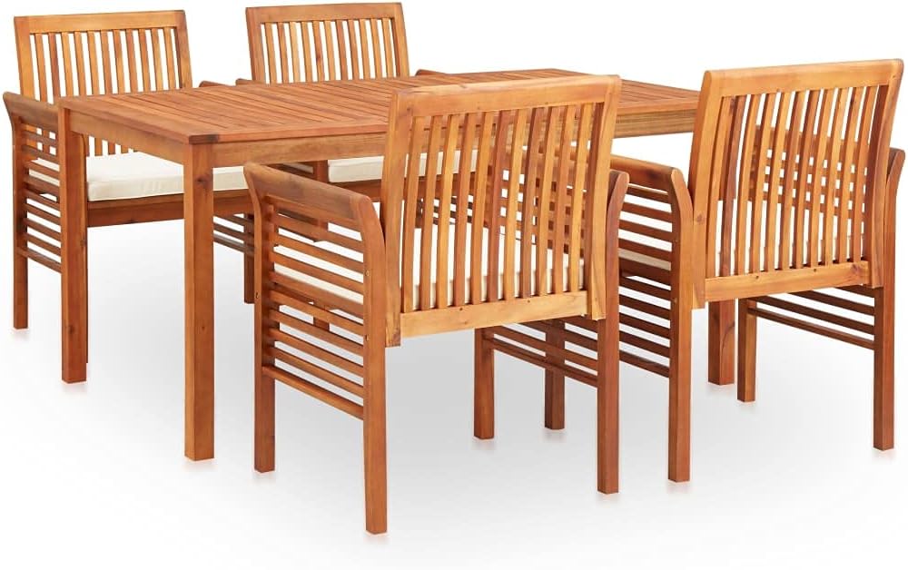 5 Piece Patio Dining Set with Cushions Solid Acacia Wood,Outdoor Acacia Wood Dining Set with Slatted Design, Foam Cushions, and Rectangle Table Patio Furniture Sets, Outdoor Furniture Sets