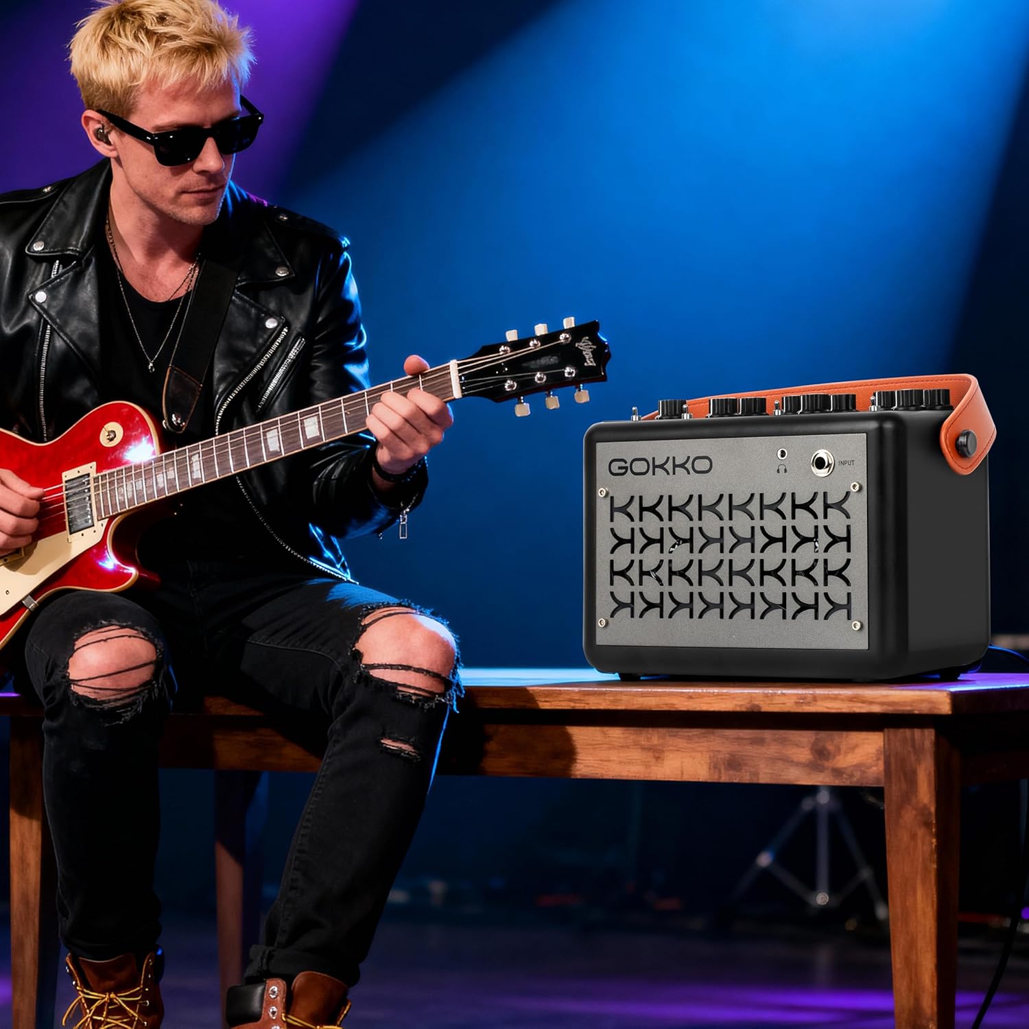 Guitar Amp 2 * 10W Electric Guitar Amplifier with 3 Built - in Effects, Bluetooth, Battery with USB Audio Interface for Recording Ideal for Busking and Practice