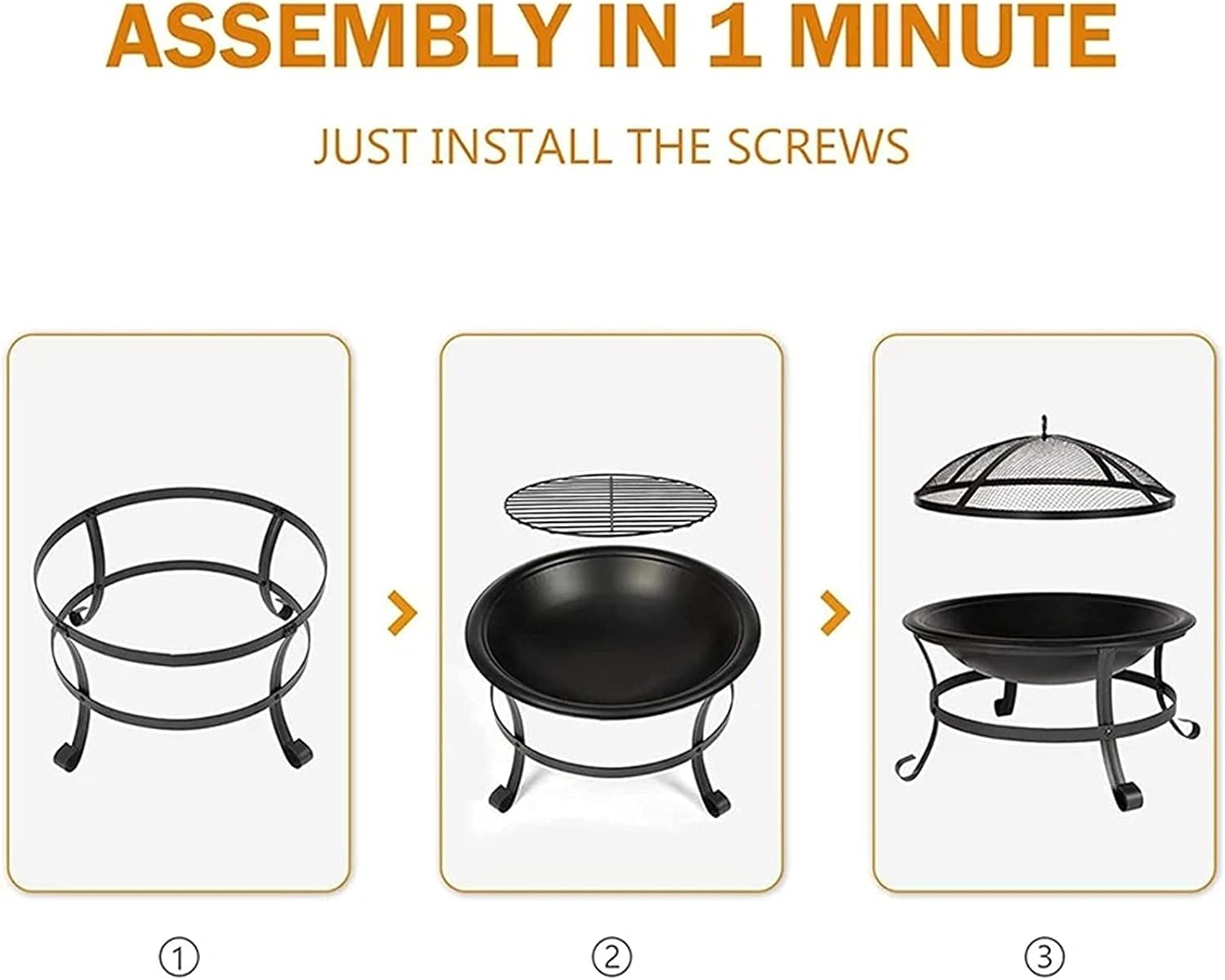 Outdoor Fire Brazier Outdoor Wood Burning BBQ Grill Firepit Bowl Mesh Cover Patio Steel Fire Pit Bonfire Easy to Use