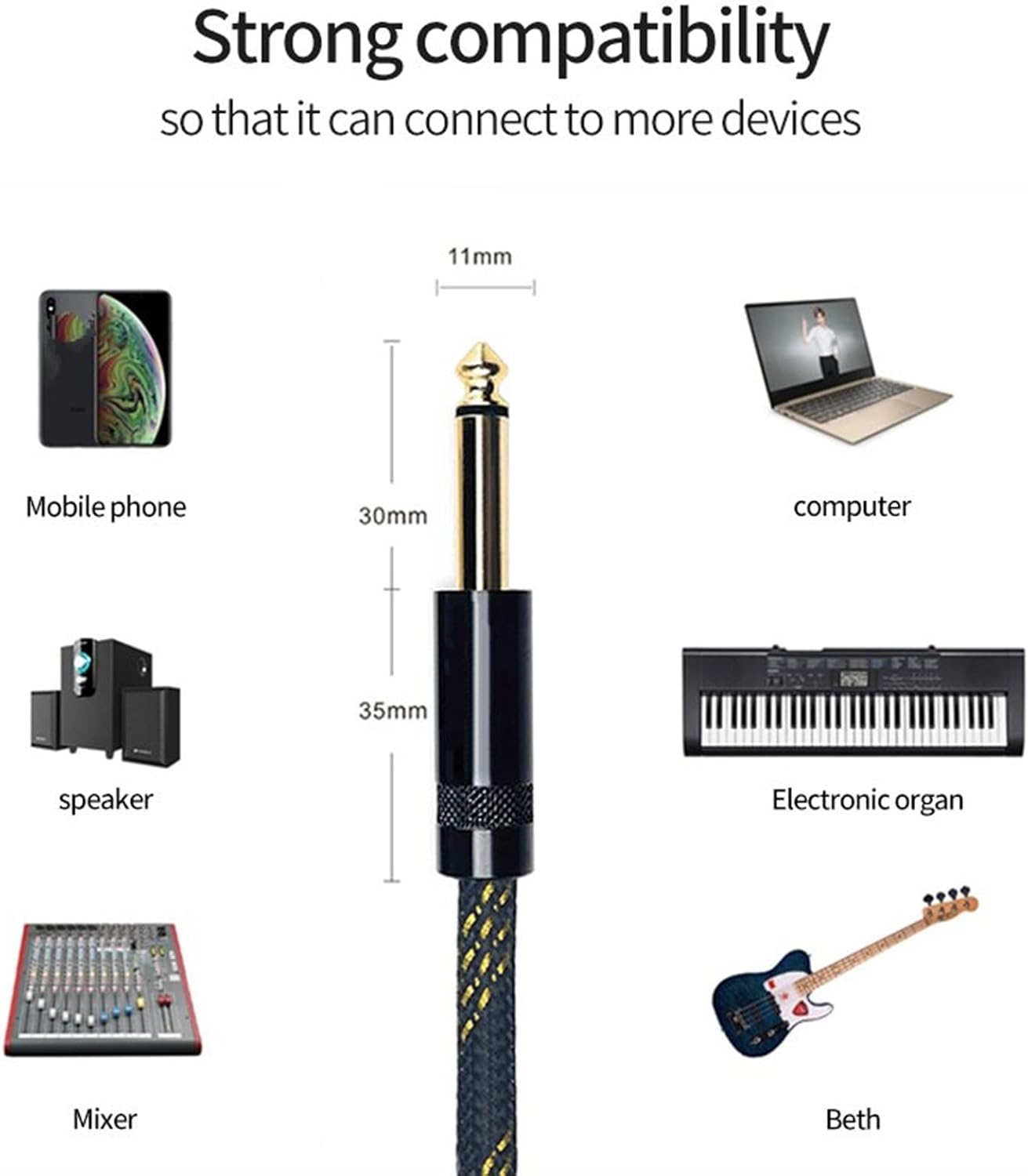 Guitar Cable Cable 3.5mm Output to 6.5mm Output for Guitar,Amplifier, Player (Color : 5m)