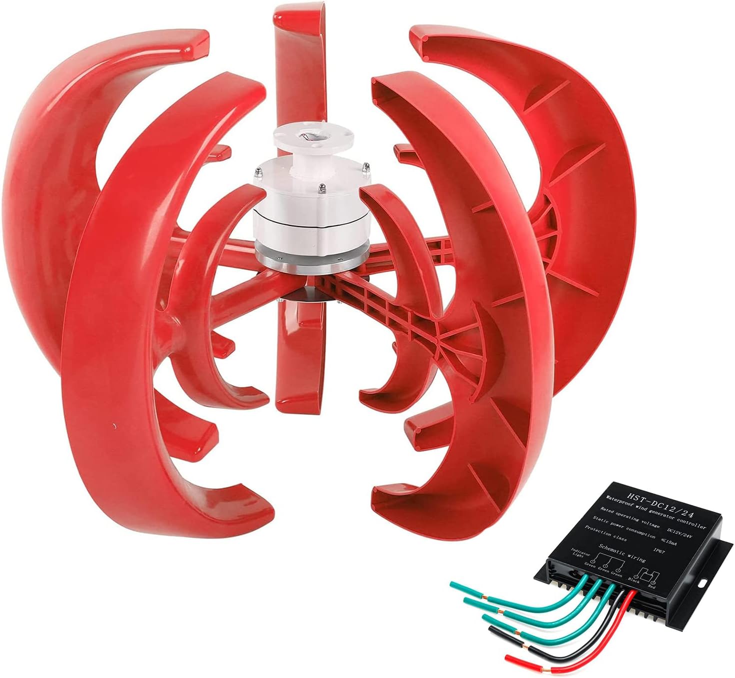 1200W 3 Phase AC Permanent Magnet Generator 12V 24V 48V 5 Blade Wind Vertical Wind Turbine Kit with Controller for Hybrid Wind Solar System