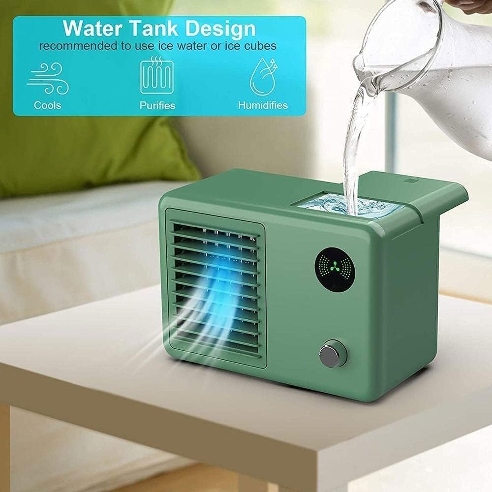 Portable Air Conditioner, USB Air Cooler with LED Light, Mini Air Conditioner Portable Cooler, Desktop Cool Personal Space, for Bedroom, Office (Color : White) (White)