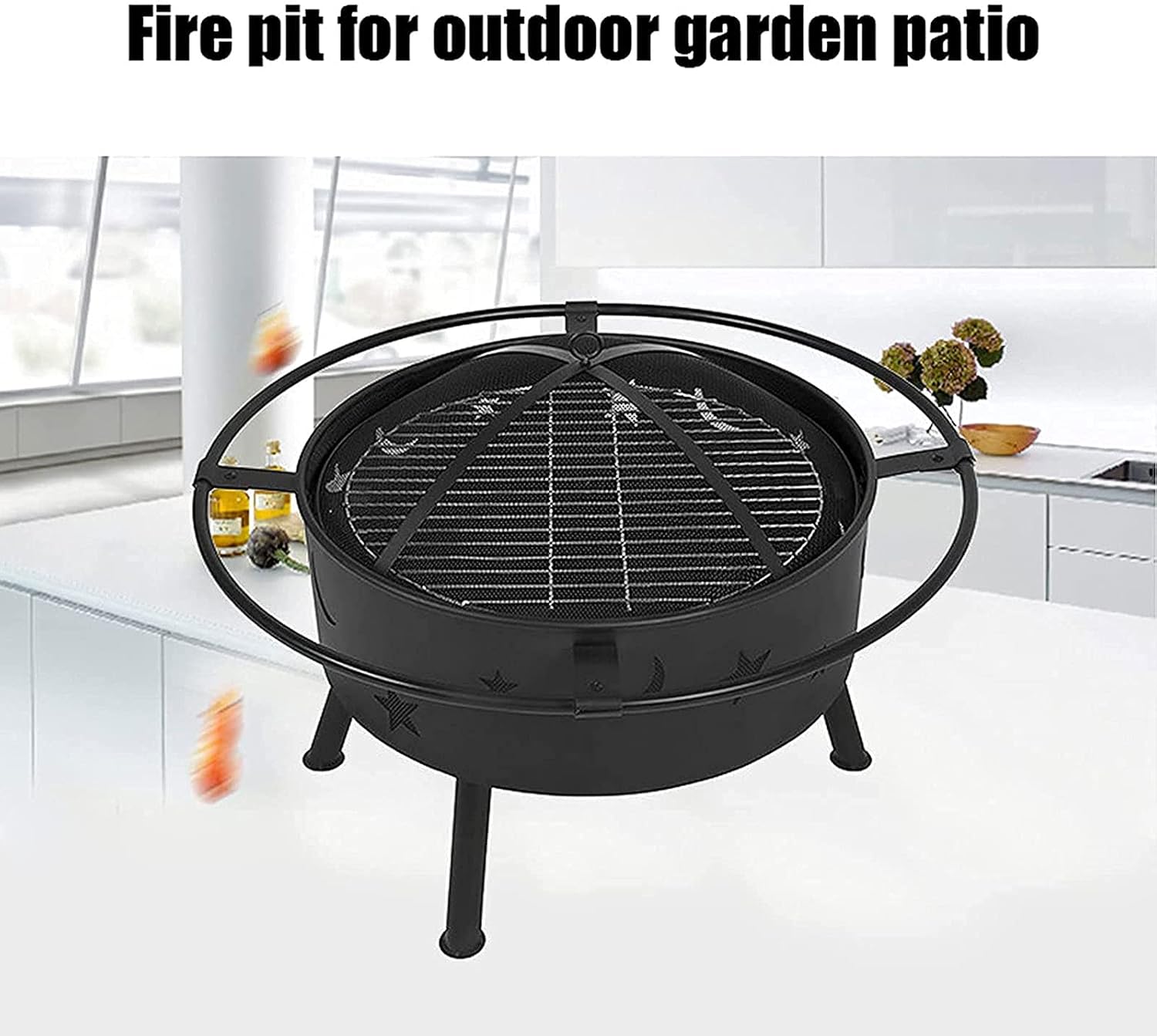 Fire Pit for Heating/BBQ, Multifunctional Outdoor Wood Burning Pits with BBQ Grill Shelf & Protective Cover, Portable BBQ Grill Garden Terrace Fire Bowl for Camping BBQ