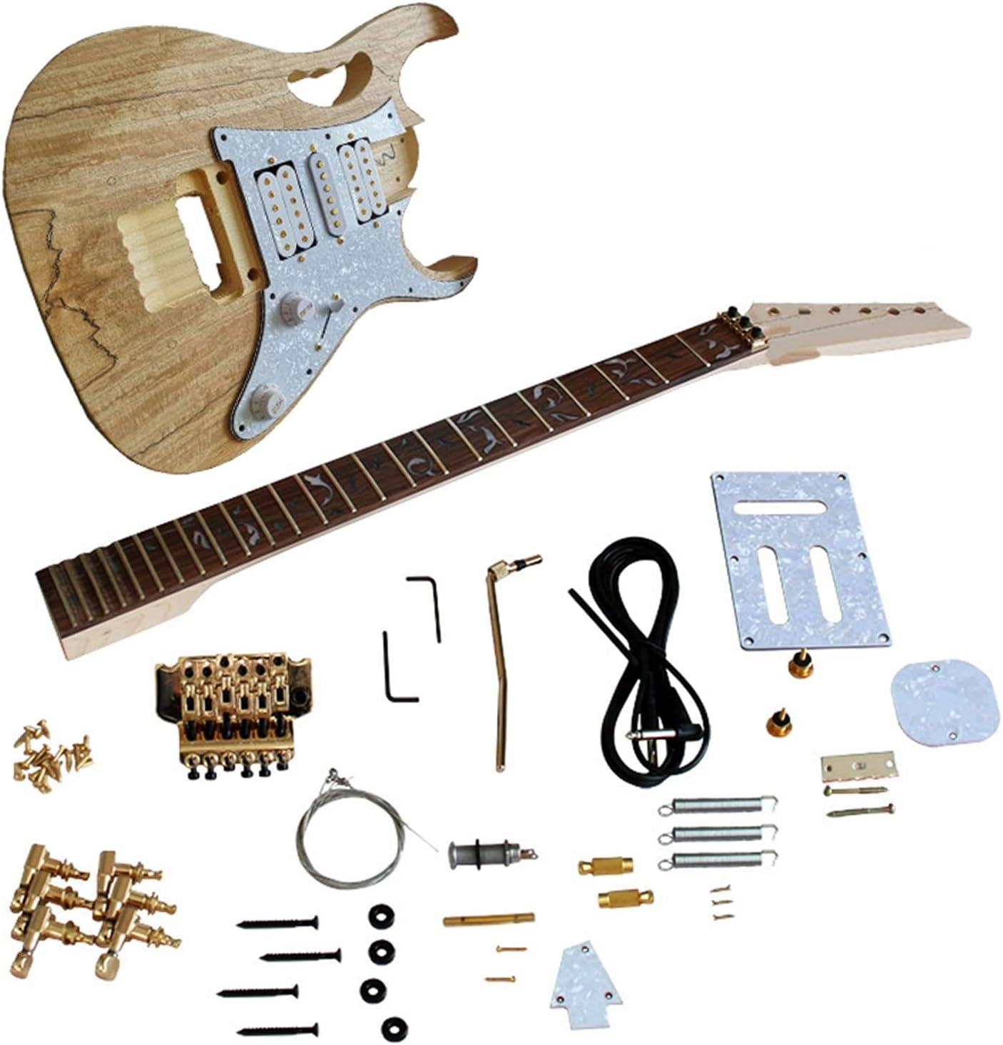 Basswood Body Rosewood Fingerboard Maple Neck Electric Guitar Assembly Accessories Set with Mounting Screws Unfinished Guitar Set
