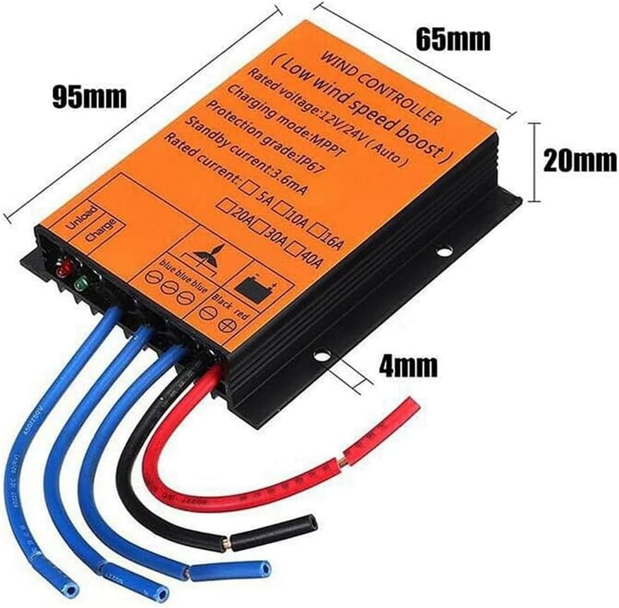 MPPT Wind Turbine Generator Controller, 16A IP67 Waterproof Wind Generator Controller, 5000W Auto Match MPPT Controllerfor DC Wind Turbine 12V 24V 48V 220V (Orange)
