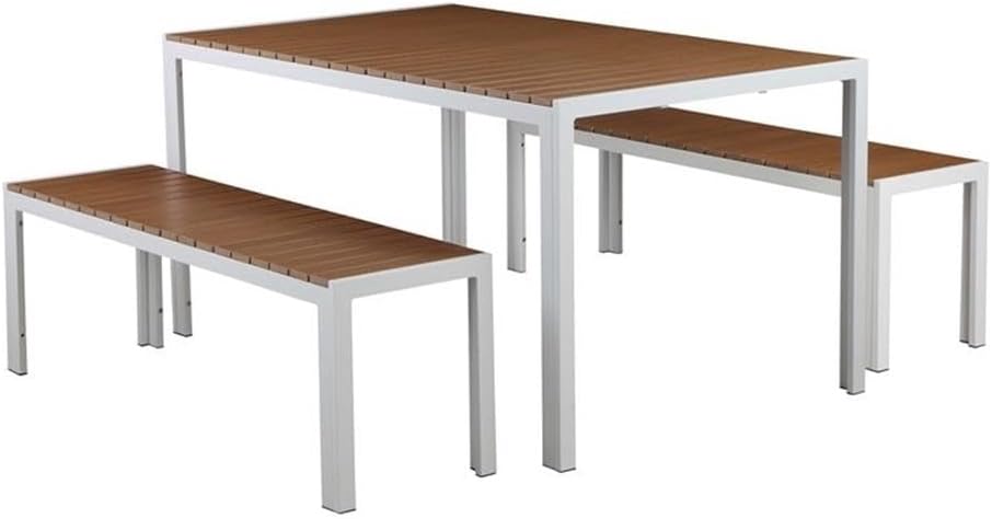 Pangea Home Breeze 3 Piece Set, White Frame Teak Polyresin