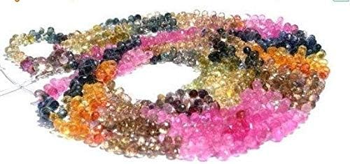 natural multi sapphire micro faceted tear drop briolettes size 4.5-5mm 4 inches strand. long strand.