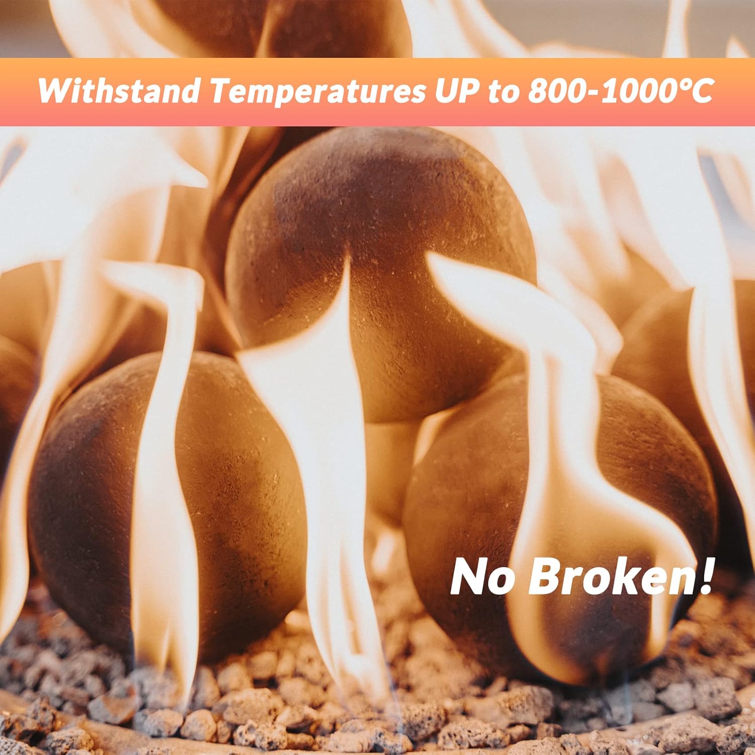 Skyflame Ceramic Fire Balls, Set of 6 Round Fire Stones Set for Indoor and Outdoor Fire Pits or Fireplaces Accessory, 5 Inch, Black