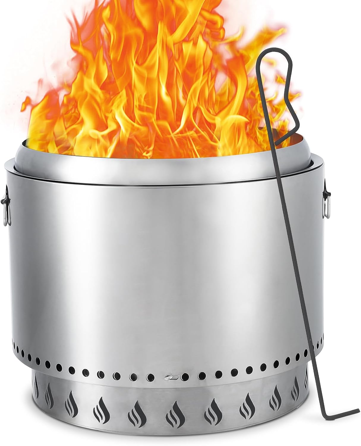 Smokeless Fire Pit, 20.5 Inch Portable Outdoor Firepit, Stainless Metal Steel Wood Burning Fireplaces with Removable Ash Pan and Poker, for Outside Bonfire Backyard Patio Camping