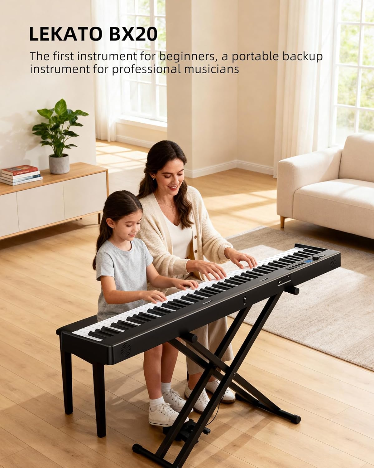 LEKATO Portable 88 Keys Electric Piano Keyboard, Foldable Digital Piano with Full Size Semi-Weighted Velocity Keys, Wood Grain, Learning Mode, LCD Screen, Bluetooth USB Midi, for Beginners Home Travel
