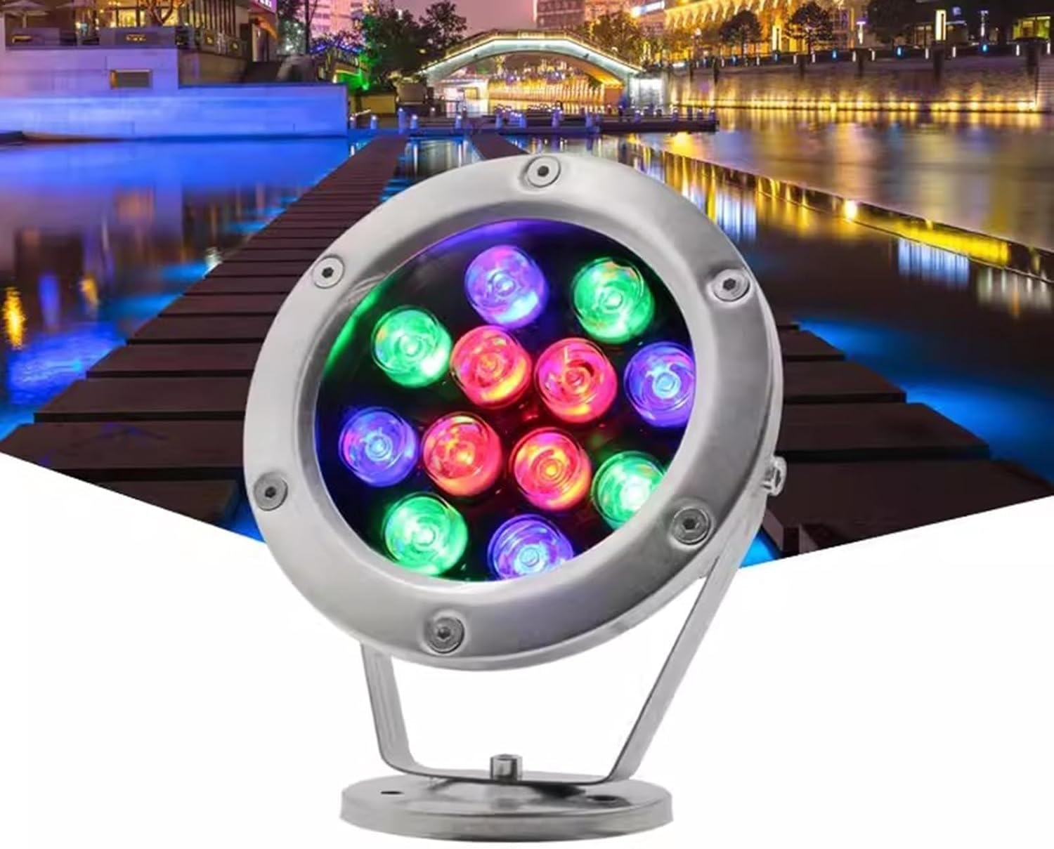 Submersible LED Pool Lights - RGB Color-Changing Outdoor Underwater 360° Adjustable Angle Engineering Fountain Light, Colorful Ground LED Landscape Lights, IP68 Submersible Light(Green,24W(12V))