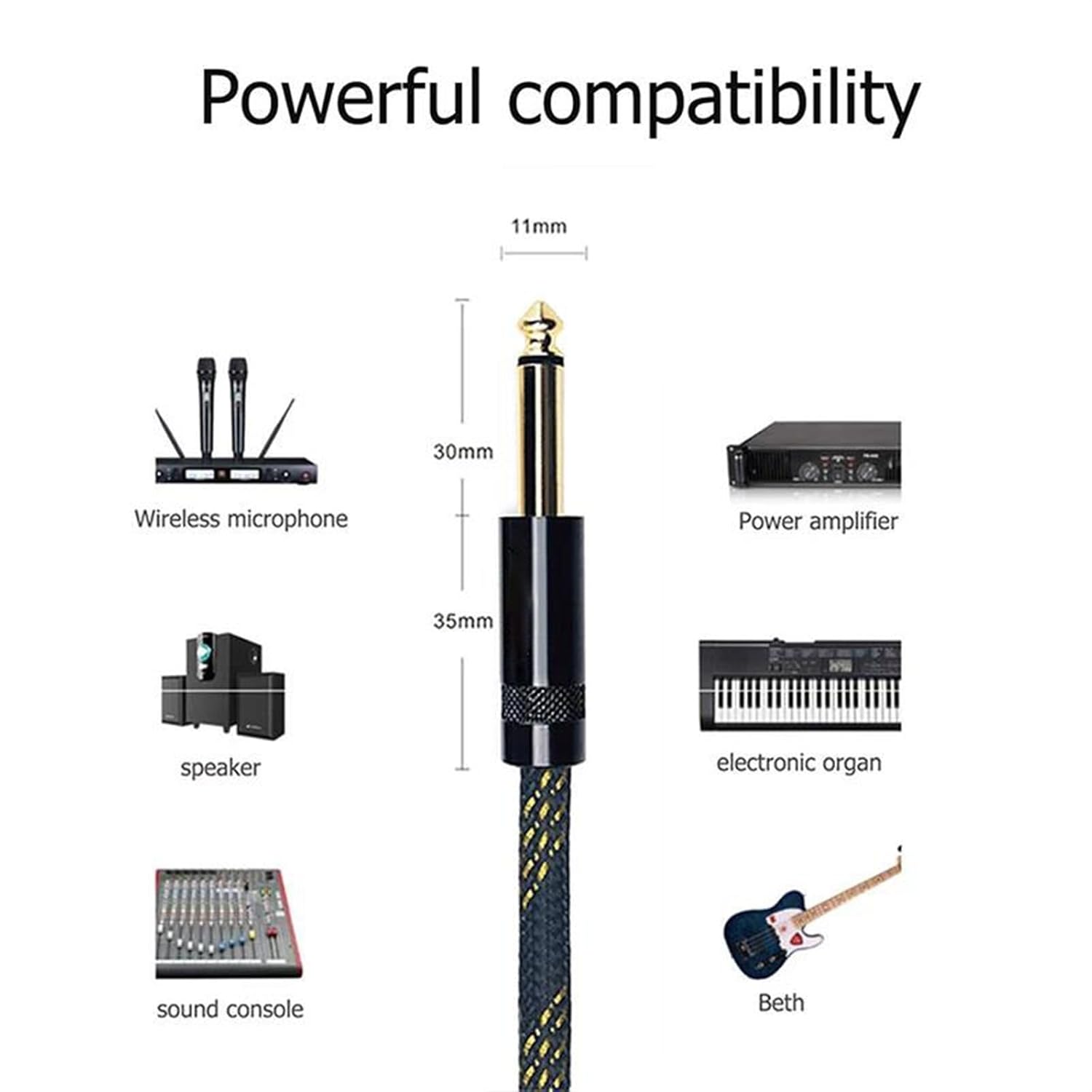 TSTS Guitar Audio Cable Cable 6.5mm 4N OFC for Microphone Guitar Amplifier CD Player Speaker(2m)