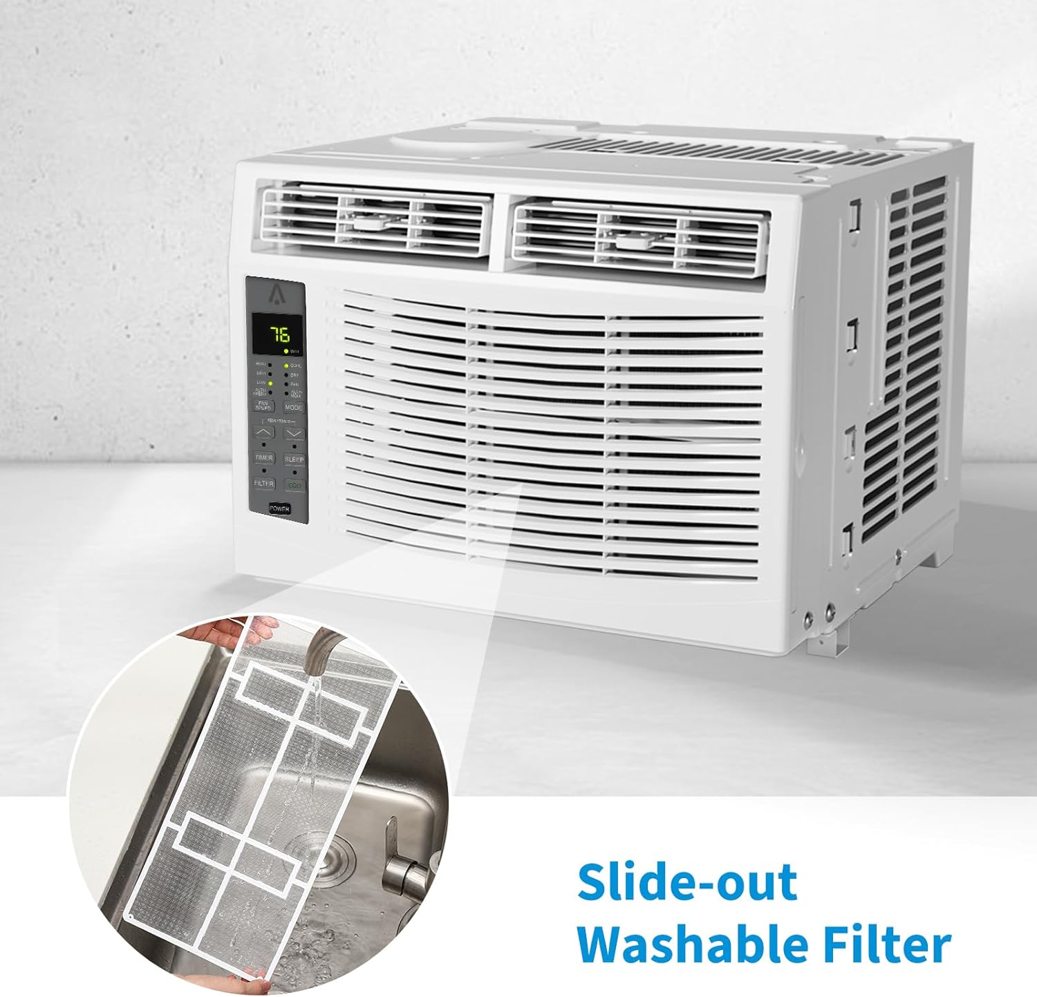 Window Air Conditioner 6000Btu - Cools Areas Up to 250 Sq. Ft., Featuring Dehumidifier, Fan, ECO Mode, Auto-Restart & 3 Speeds