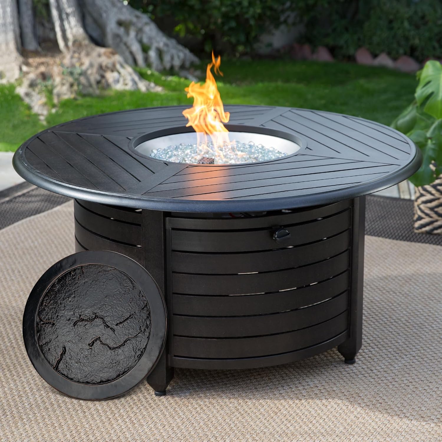 Stanbroil Cast Aluminum Fire Pit Lid, Rust-Free Lid for Outside Fire Pit or Table, Lazy Susan for Agio and TK Classics