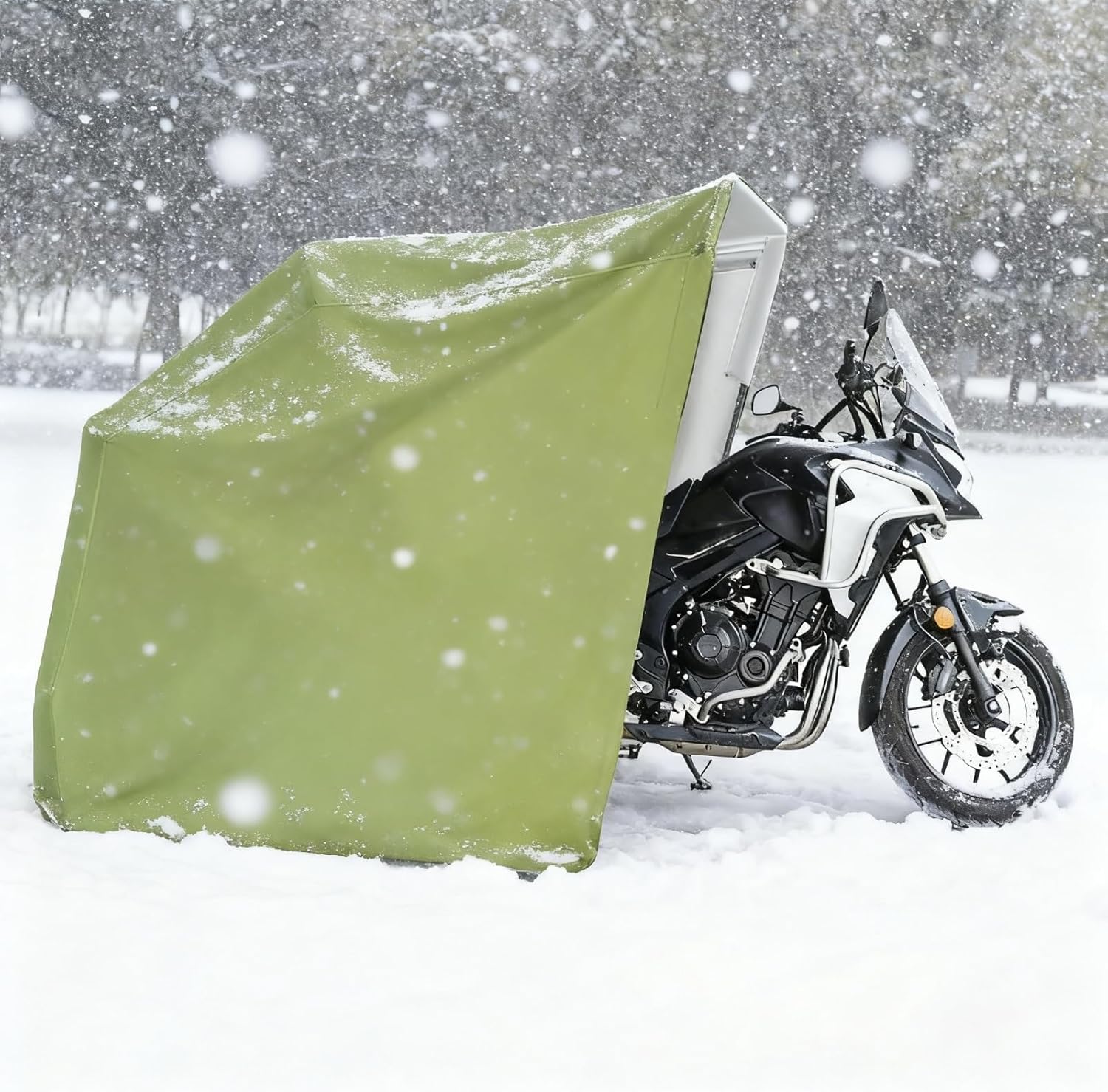 10.8x4.6x6.2FT Motorcycle Cover Shelter, Outdoor Portable Storage Shed Tent, All Weather Heavy-Duty Motorbike Protection, Oxford Fabric, Storage for Motorcycle, Bike, Tools(Green)
