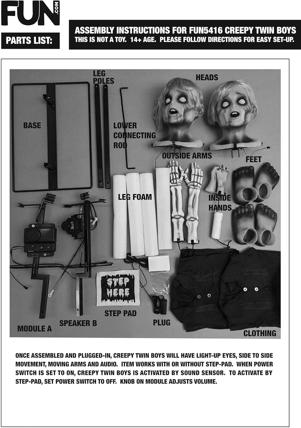 Fun Costumes Creepy Twin Boys Animatronic, Halloween Animatronic Metal Frame Plastic Heads Hands Feet, Scary Doll Decoration - Standard - Multicolor