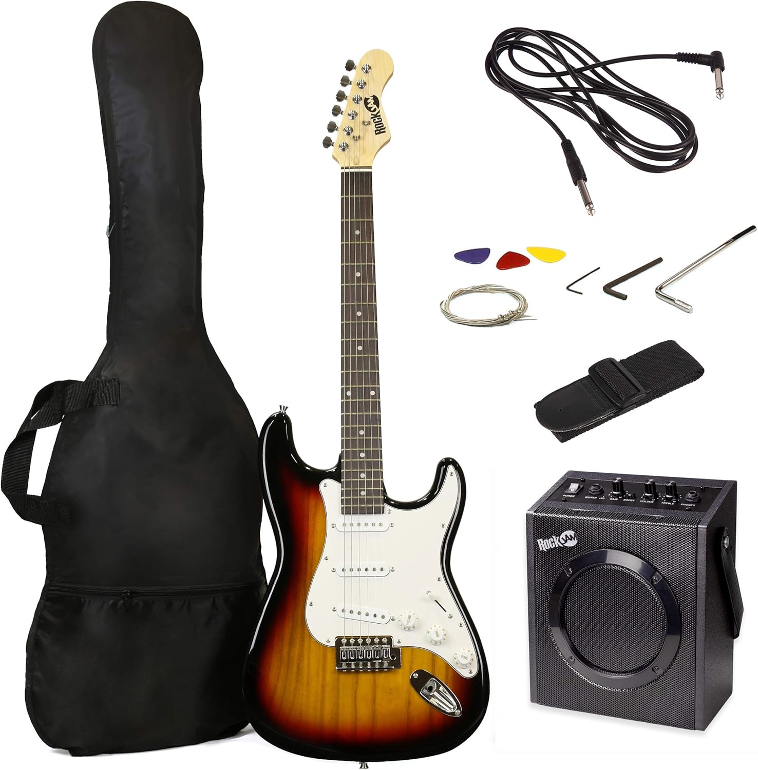 RockJam Electric Guitar Kit with 10-Watt Amp, Gig Bag, Picks, Spare Strings & Lessons