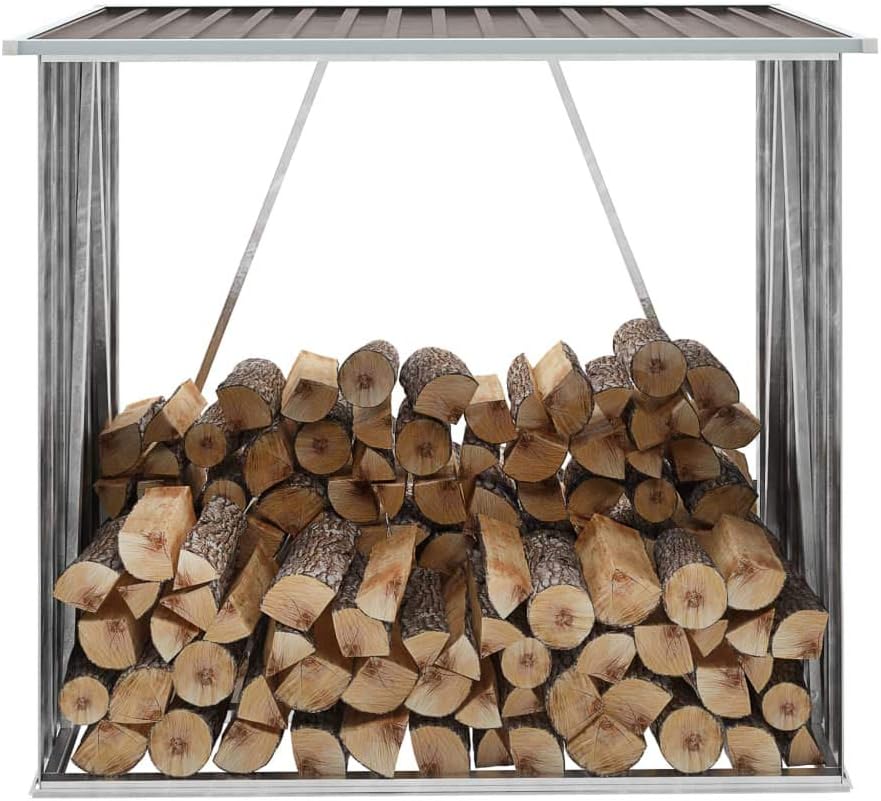 Garden Shed in Galvanised Steel, 163 x 83 x 154 cm, Brown, Garden Tool House, Outdoor Storage, Indoor Log Holder, Wood Holder for Fireplace, Indoor Furniture