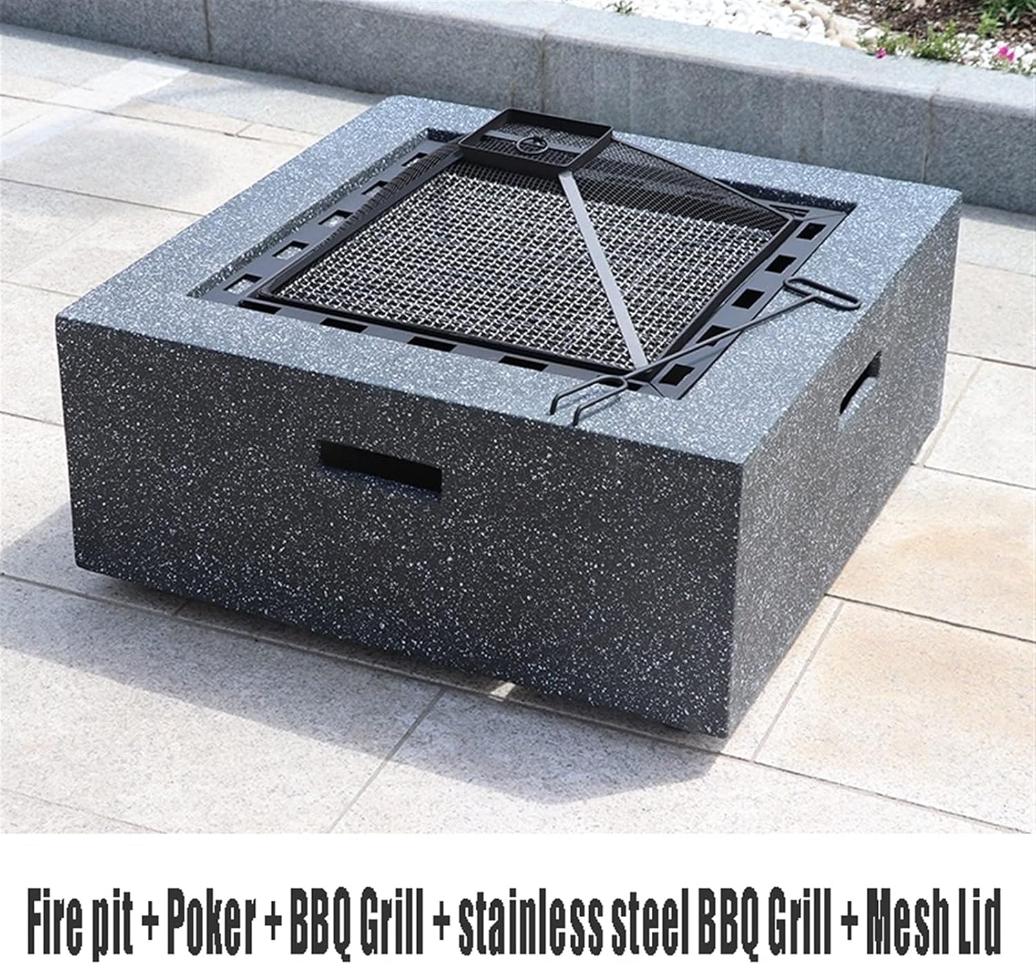 Fire Pits Outdoor Garden Wood-Burning Fire Pit BBQ Table, Outdoor Backyard Patio Fireplace Fire Bowl, with Sparkle Screen Cover and Poker