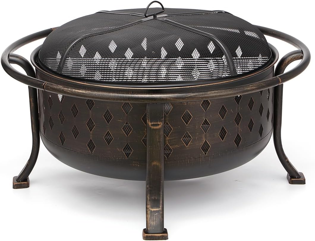 36 Inch Fire Pits for Outside Outdoor Wood Burning Firepit with BBQ Grate Large Heavy Duty Steel Firepit Bowl Bonfire Pit for Patio Backyard Garden Camping