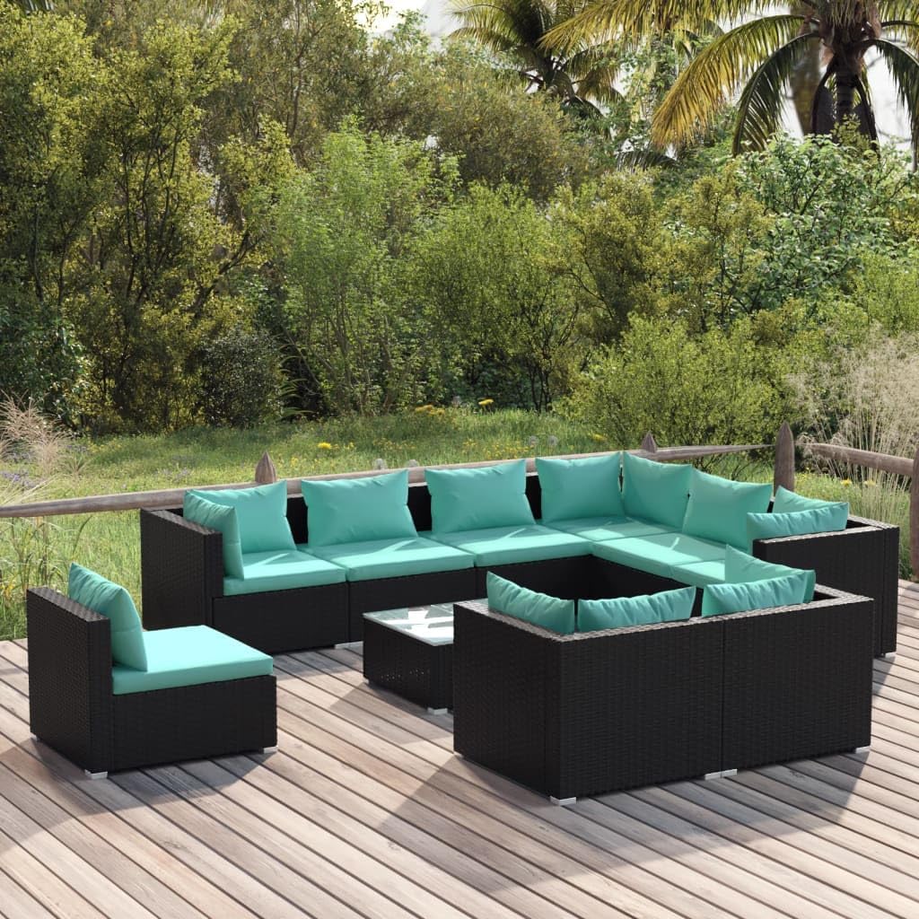 10 Piece Patio Lounge Set with Cushions Poly Rattan Black,Ultimate Relaxation ,: Modular Patio Lounge Set with Comfortable Cushions and WaterResistant Design Patio Furniture, Outdoor Furniture Sets